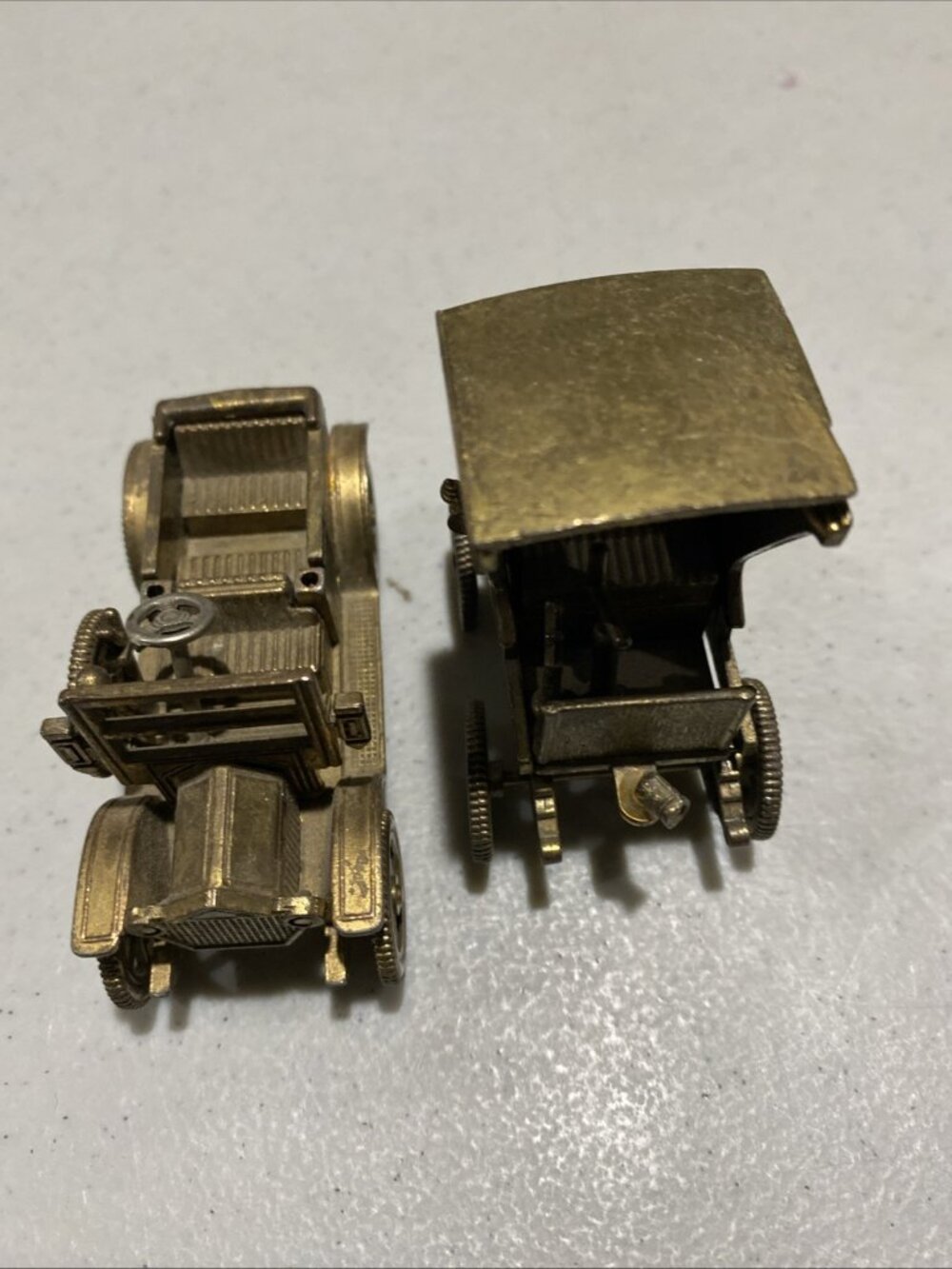 Vtg Diecast Gold Color Vintage Automobiles - Lot Of 2-  3”. Made In Italy